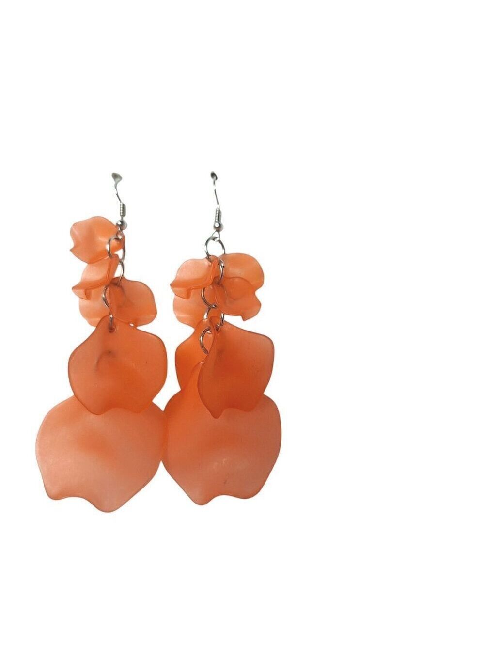 Coral Floral Flower Cascade Earrings Costume Jewelry